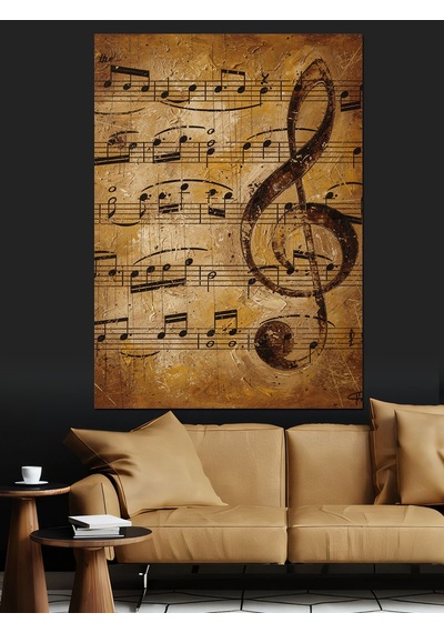 Ahşap Tablo Eski Müzik Notaları Kağıdı