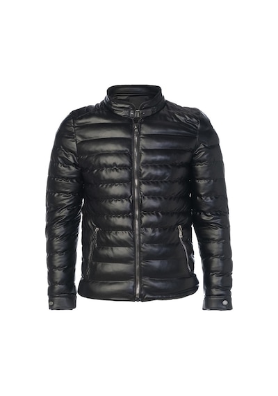 Sivaist Erkek Siyah Slim Fit İçi Kalın Kürklü Şişme Deri Mont