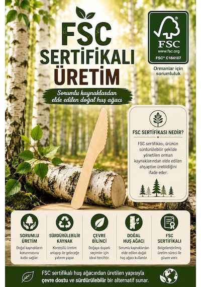 50'li Ekolojik Tahta Bıçak 16 Cm Doğal Huş Ağacı Kullan At Davet Parti Organizasyon Seti