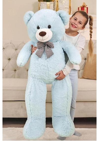 Papyonlu 180-190 Cm Dev Boy Sevimli Peluş Koca Ayı - Sevgiliye Eşe - Arkadaşa Özel Hediye Açık Mavi