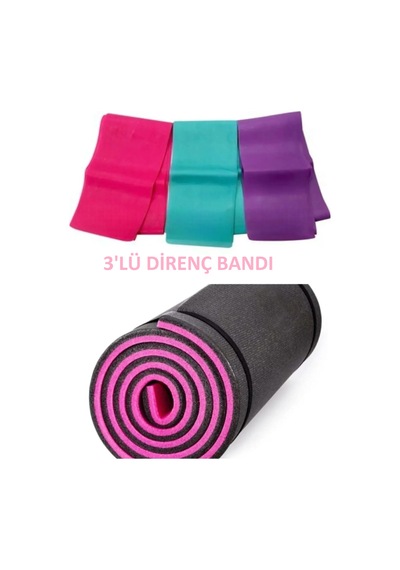 Pilates Minderi & Yoga Mat Çift Taraflı Plates Egzersiz 3'lü Direnç Lastiği Yumşak-orta-sert Pembe Pembe
