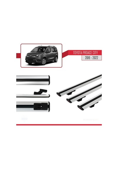 Toyota Proace City 2019-2022 Arası İle Uyumlu Basic Model Ara Atkı Tavan Barı Gri 3 Adet