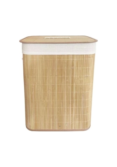 Dekoratif Kulplu Bambu Katlanır Çamaşır Sepeti 40x30x60cm Naturel 72lt Çok Renkli