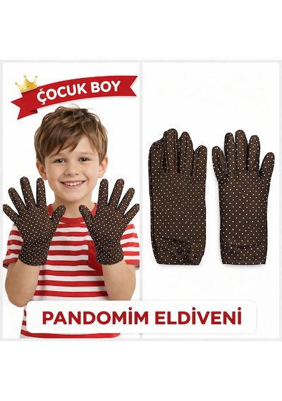Çocuk Boy Pandomim Eldiveni Beyaz Puantiyeli Kahve Renk Gösteri Eldiveni 23 Nisan 19 Mayıs 5691 "