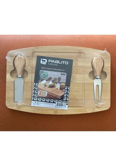 Pablito Home Bambu 2 Bıçaklı Peynir Tabağı Seti Kahverengi