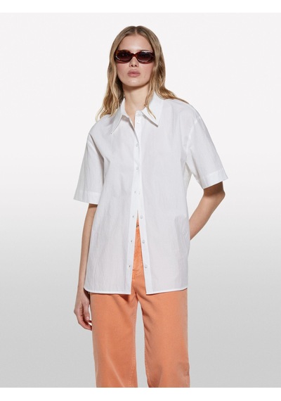 Sisley %100 Pamuk Kısa Kollu Poplin Gömlek Kadın Beyaz Gömlek - 325p52ehlq094 Krem