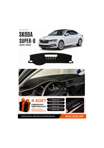 Skoda Super-b 2015-2021 Uyumlu Torpido Koruma, Torpido Örtüsü, Torpido Kılıfı - Siyah-bej - Sk012