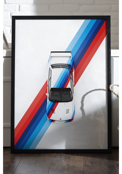 Bmw E30 Siyah Ahşap Çerçeveli Poster, Dekoratif Araba Duvar Tablosu