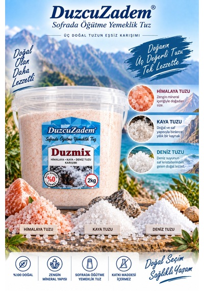 Duzmix 2000 Gr Kova Himalaya,kaya Tuzu Ve Deniz Tuzu Extra Mineralli Tuz