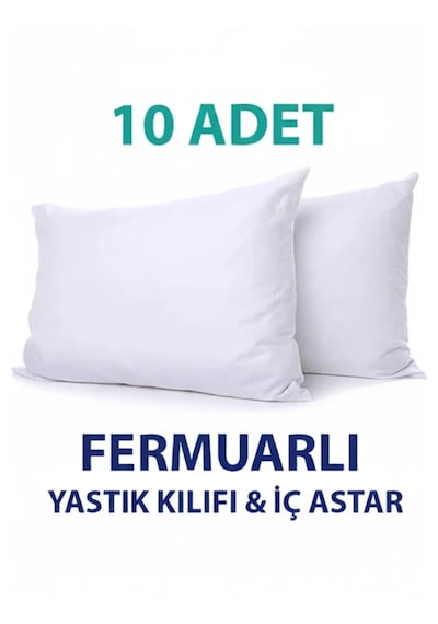 %100 Pamuklu Akfil Kumaş Yastık İç Astarı 50 X 70 Cm 10 Adet Gizli Fermuarlı Beyaz