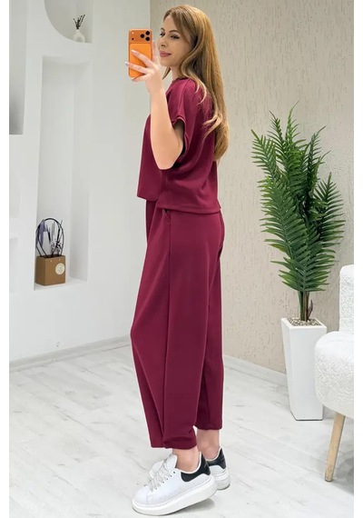 Fiolin Soft Touch Modal Kumaş Şalvar Takım Bordo