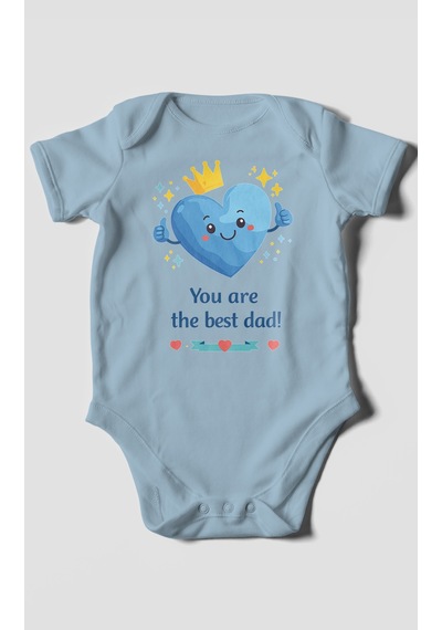 Morivokids You Are The Best Dad Kısa Kollu Bebek Body %100 Pamuk Bebe Mavisi