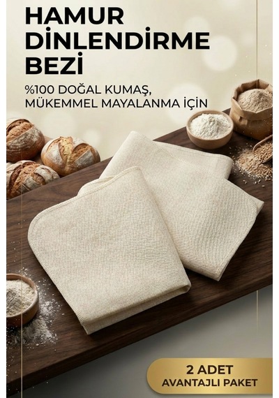 Hamur Dinlendirme Bezi 50x70 Cm %100 Doğal Kumaş 2 Li Set Krem