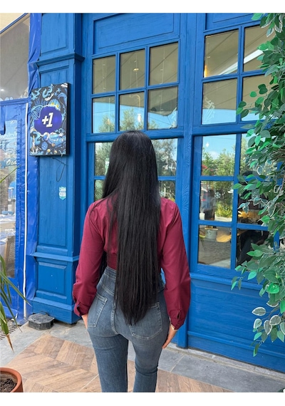 WeShaya Bordo Pamuk Polyester Parçalı Gömlek Bordo