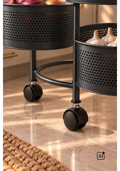 River World Tekerlekli Rengi Siyah Açılabilen 4 Katlı Çok Amaçlı Metal Raf Mutfak, Balkon, Kiler Çok Renkli