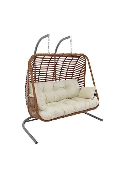 Monalin Home Garden Kudüs Rattan El Örgüsü Çift Kişilik Balkon Teras Bahçe Salıncağı Kahverengi