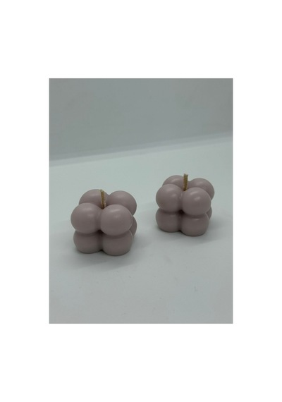 El Yapımı Bej Küp Mum 2'li Küçük Bubble %100 Soya Wax Düğün/kına/nişan/hediyelik Bej