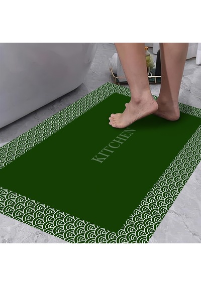 Dijital Kaymaz Yıkanabilir Banyo Mutfak Salon Paspas Halısı Trend Al4025 Haki