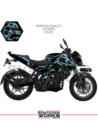 Bajaj Ns200 Kaplama Sticker Şimşek Yıldırım Motor Kaplama Modeli Hazır Kit Mavi