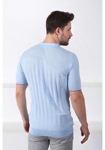 Ferraro Mavi Polo Yaka Fermuarlı Erkek Pamuk Triko T-Shirt-Mavi (417942096) Mavi