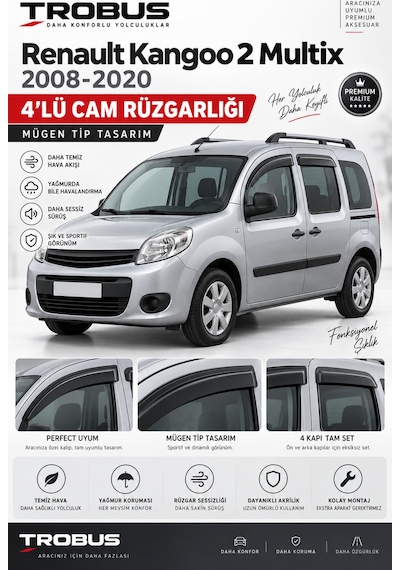 Renault Kangoo 2 2013-2020 Cam Rüzgarlığı 4'lü