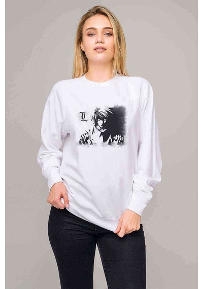 Anime Death Note Baskılı Beyaz Kadın Sweatshirt (528320714)
