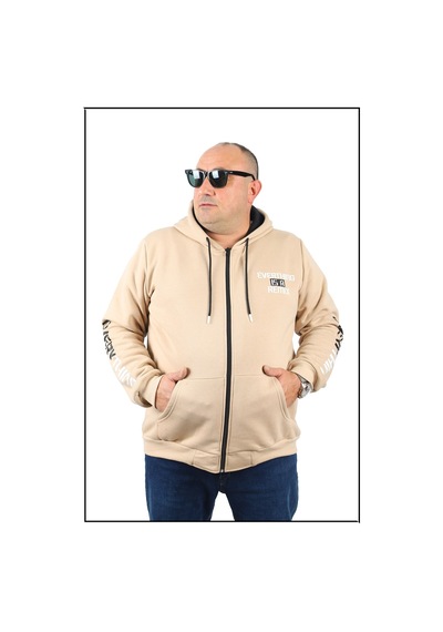 Moc Grande Mocgrande Büyük Beden Erkek Fermuarlı 3ip Sweat Everything 22737 Bej