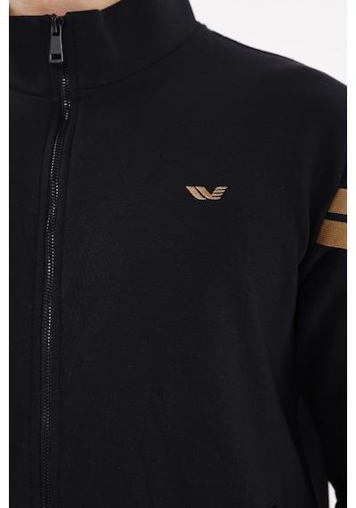 Rowinger Dik Yaka Çift Şerit Kollu Tam Fermuarlı Sweatshirt Black