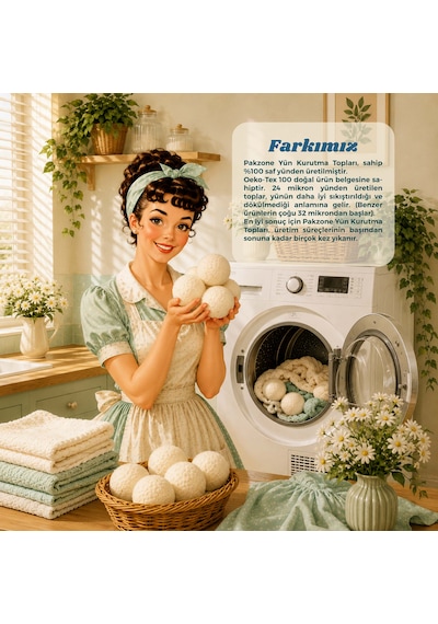 Pakzone %100 Saf Yün Çamaşır Kurutma Topları Doğal Yumuşatıcı Kurutma Makinesi İçin 3 Adet