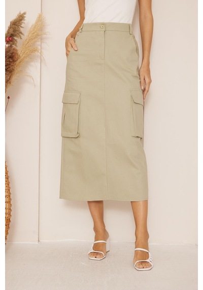 Darlin Moda Haki Gabardin Midi Boy Etek Dm2032 Haki