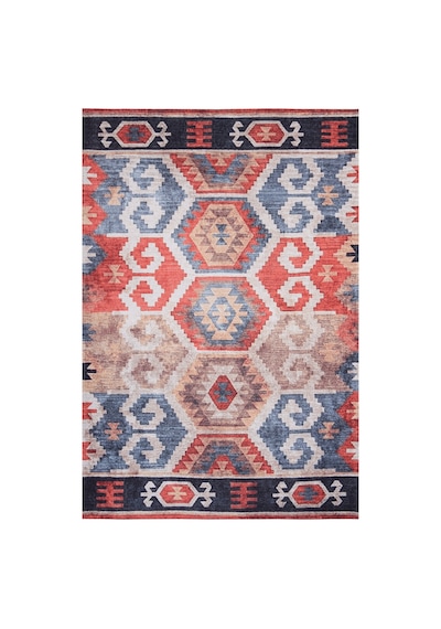 Vintage Etnik Kilim Kırmızı & Mavi Desenli Kaymaz Taban Çok Renkli Çok Renkli
