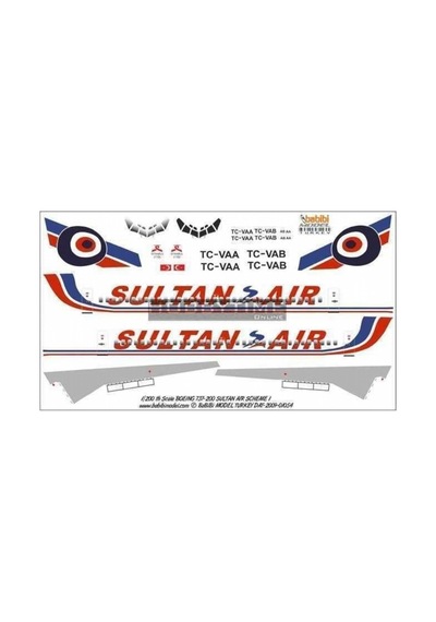 Babibi Dat01054 1/200 Ölçek, Sultan Air, Boeing 737-200, Dekal Çıkartma