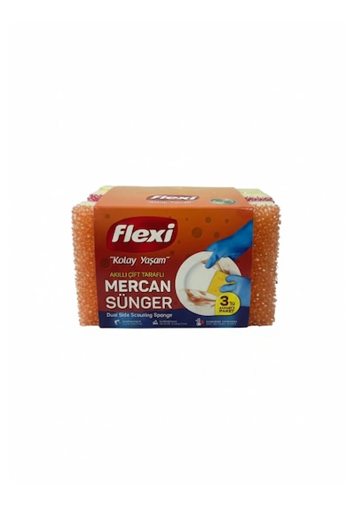 Flexi Akıllı Çift Taraflı Mercan Sünger 3 Lü Avantaj Paket Uzun Ömürlü & Elastik Yapı