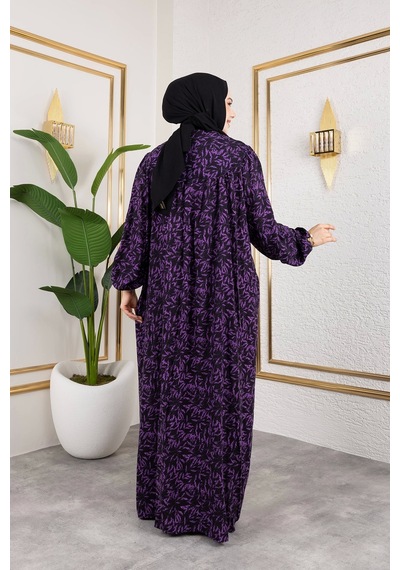 Nevayla Moda Robalı Desenli Viskon Elbise - Mor / E0126 Mor