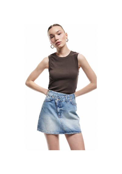 Koton Pamuklu Asimetrik Düğmeli Cepli Denim Mini Etek Orta İndigo 5sal70034md İndigo