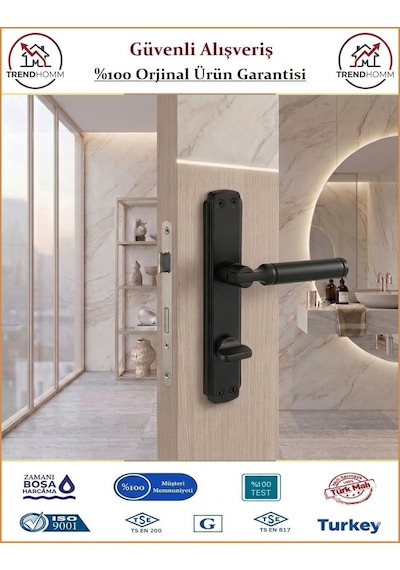 Grossavm Parçalı Aynalı Wc Banyo Kapı Kolu - Mat Siyah - Wc Sağ