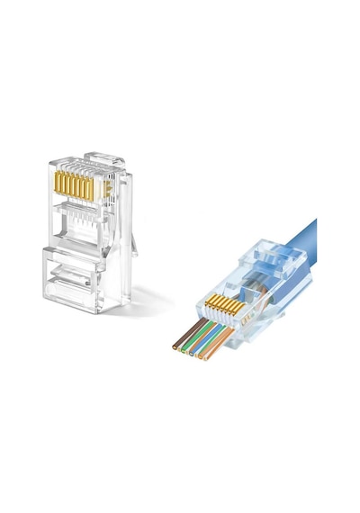 Koodmax - 100 Adet - 3u" 3 Micron Gold Plated Cat6 Ez Rj45 Yeni Nesil Delikli Konnektör Uç Jack