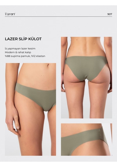 Türen Kadın Lazer Kesim Pamuklu Bikini Külot 907/yeşil Yeşil