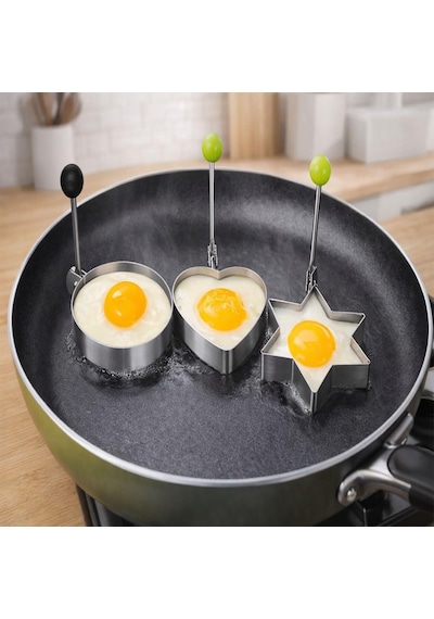 Kalp,yıldız,yuvarlak Şekilli Yumurta Kalıbı Saplı Saplı Omlet Ve Pancake Şekillendirici Kalıp Yapışmaz Genel