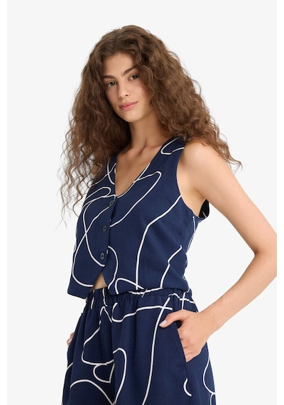 DeFacto V Yaka Desenli V Yaka Keten Karışımlı Blazer Yelek F3492AX25SMNV207