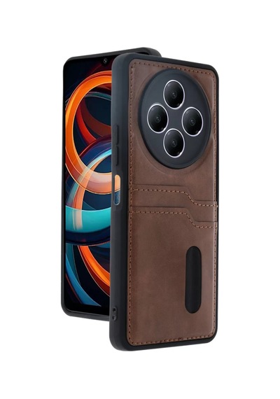 Xiaomi Redmi 14c Kılıf Sara Kartvizitli Deri Kılıf - Taba -