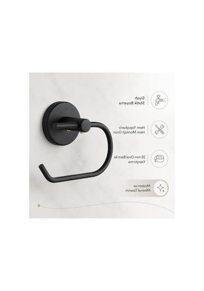 Mat Siyah 35 Mm Oval Bantlı Tuvalet Kağıdı Askısı, Kolay Montajlı Banyo Aksesuarı 16.5 x 12.2 x 11.2 CM
