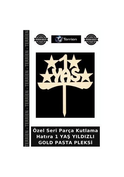 Özel Seri Parça Kutlama Hatıra 1 Yaş Yıldızlı Gold Pasta Pleksi Altın