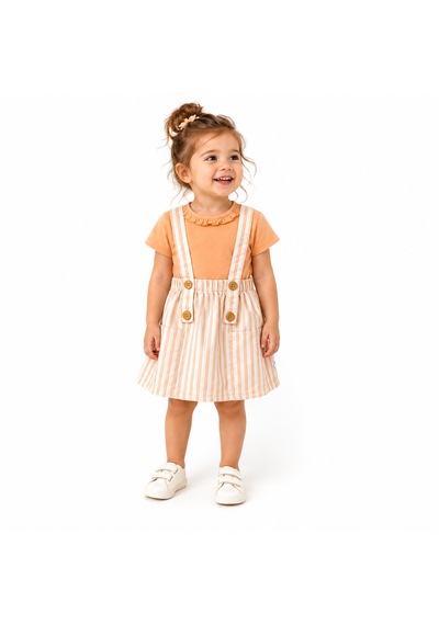 Tucankids Kız Çocuk Çizgili Askılı Etek Ve Fırfır Yakalı Tişört 2'li Elbise Takımı Turuncu Tucankids Kız Çocuk Çizgili Askılı Etek Ve Fırfır Yakalı Tişört 2'li Elbise Takımı Turuncu