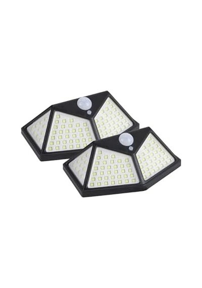 Led Solar Hareket Sensörlü Dış Ortam Bahçe Aydınlatması, Güneş Enerjili, Su Geçirmez, 100 Ledli, Beyaz Işık, 2 Adet 4 Işık