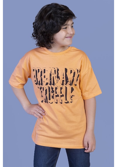 Toontoy Kids Toontoy Erkek Çocuk Yazı Baskılı Tişört Turuncu