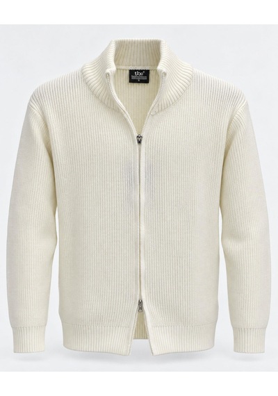 Classics Men Turbulance Slim Fit Erkek Tam Fermuarlı Triko Ceket - 7834 Beyaz