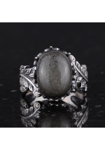 Gerçek Doğal Pirit Taşı İle Vintage Bohem Tasarımlı Gümüş Kadın Yüzüğü Gümüş