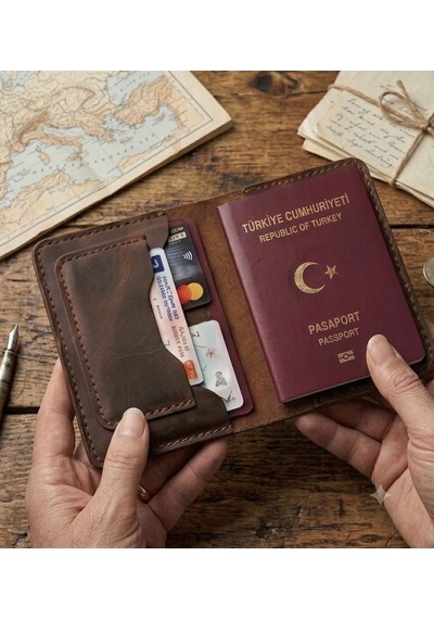 Parla Leather Pasaport Cüzdanı Kılıfı Kişiye Özel V3 Hakiki Gerçek Deri Kılıf Kadın Erkek Taba