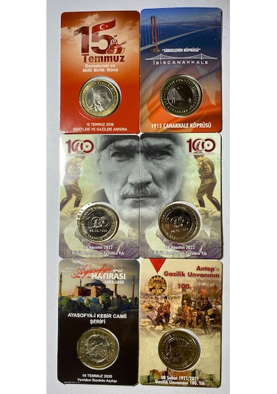 Emir Collectıon 6 'lı Hatıra 1 Lira Para Kiti Seti, Ayasofya, Antep, Çanakkale, 1